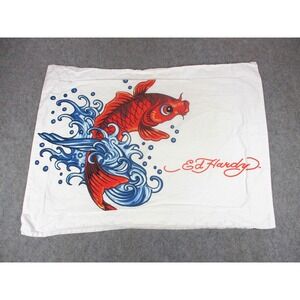 Ed Hardy Pillowcase White Orange Koi Fish Graphic Pop Art‎ Home Decor Y2K 20x26